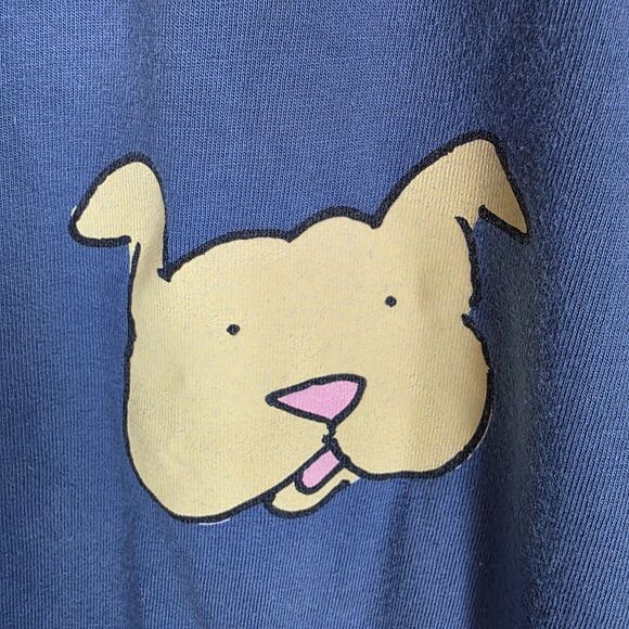 Hanes Beefy-T Vintage 90s Graphic Tee dog water fight Navy Blue Size Large - Picture 3 of 9